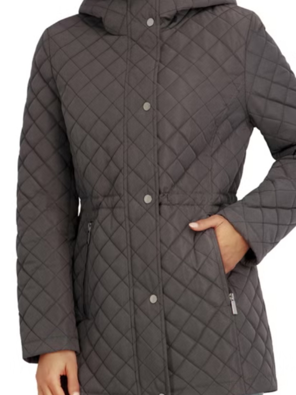 Kenneth Cole Quilted Hooded Women's Coat - Gray Medium Nwt